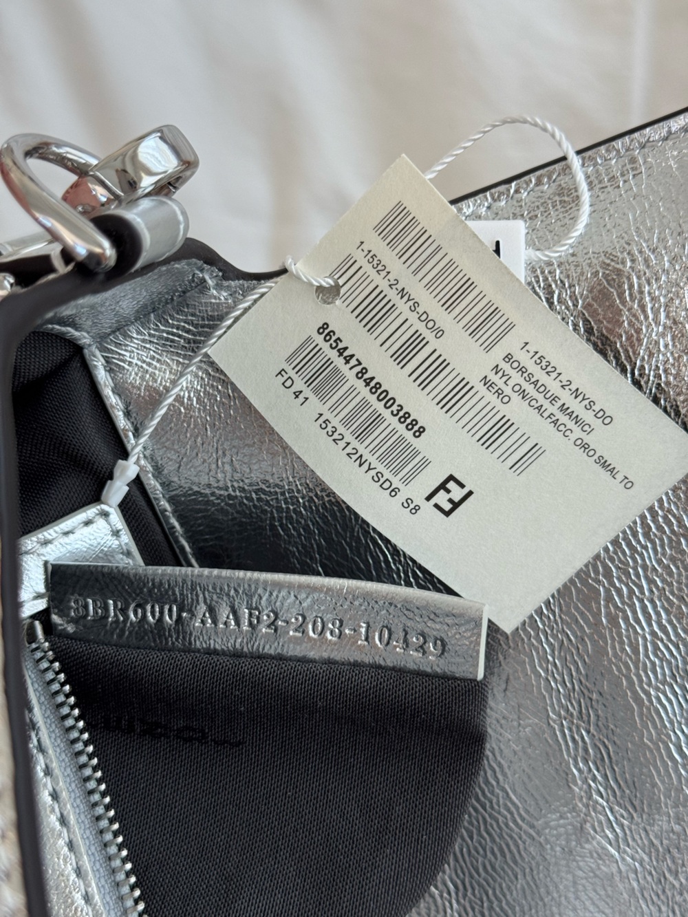 Vintage Fendi Baguette Metallic Silver Embossed Shoulder Bag - Picture 11 of 11